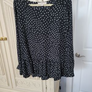LOFT Black Polka Dot Ruffle Hem A-Line Skirt